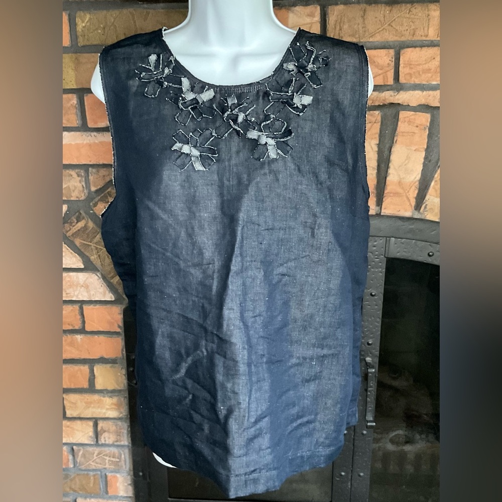GAP indigo floral appliqué sleeveless top XXL exposed zipper on back pp24.5 L25